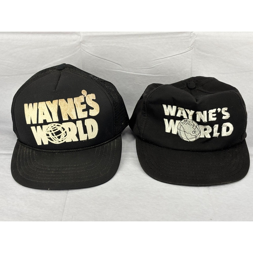Waynes World Hat Black 1990s Pop Culture Nostalgia Adjustable Snapback Lot of 2